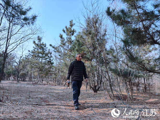 新沂馬陵山林場護林隊隊長喬港。 人民網記者 鞠峰攝